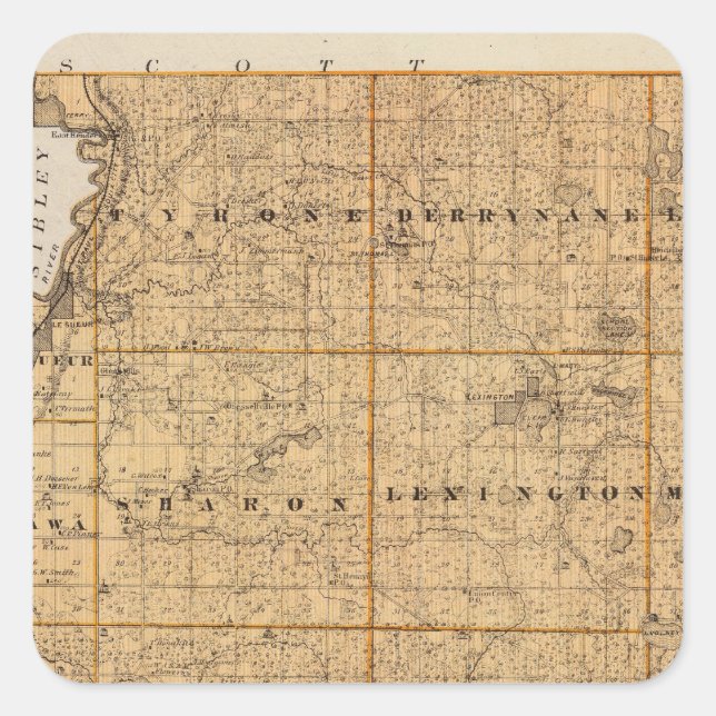 Pegatina Cuadrada Mapa del condado de Le Sueur, Minnesota (Anverso)