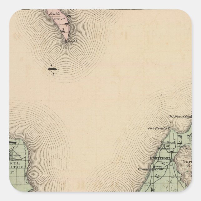 Pegatina Cuadrada Mapa del condado de Leelanau, Michigan (Anverso)