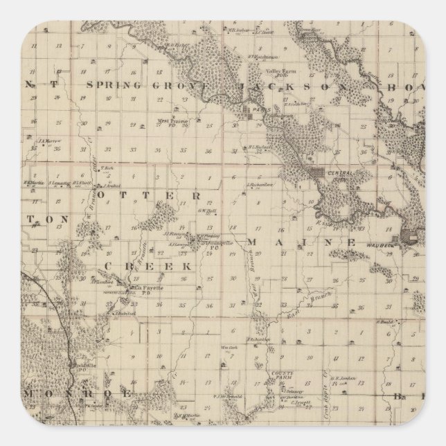 Pegatina Cuadrada Mapa del condado de Linn, estado de Iowa (Anverso)