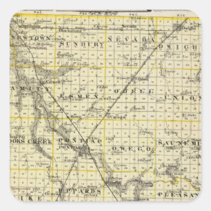Pegatina Cuadrada Mapa del condado de Livingston y de Pontiac