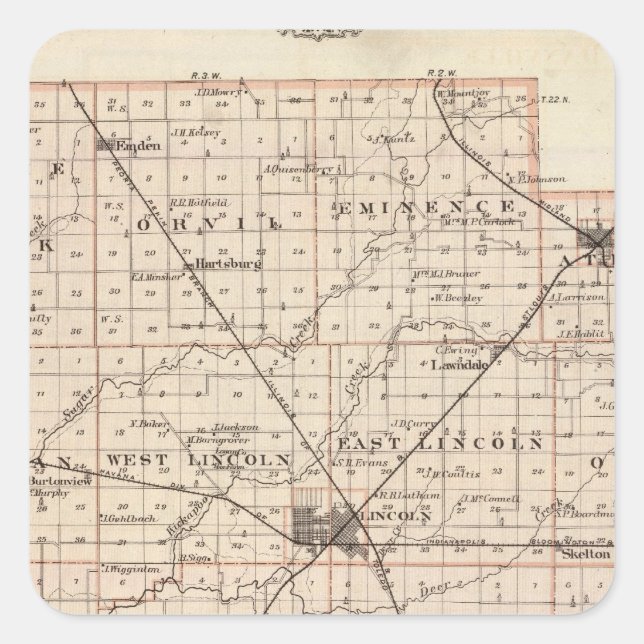 Pegatina Cuadrada Mapa del condado de Logan (Anverso)
