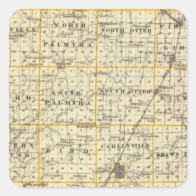 Pegatina Cuadrada Mapa del condado de Macoupin (Anverso)
