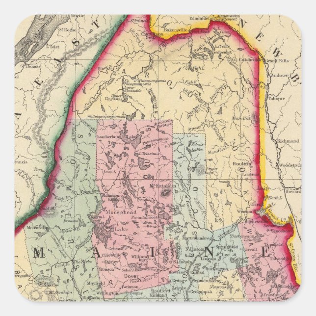 Pegatina Cuadrada Mapa Del Condado De Maine (Anverso)