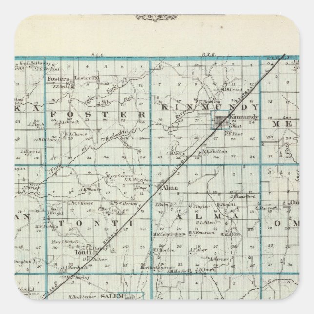 Pegatina Cuadrada Mapa del condado de Marion (Anverso)