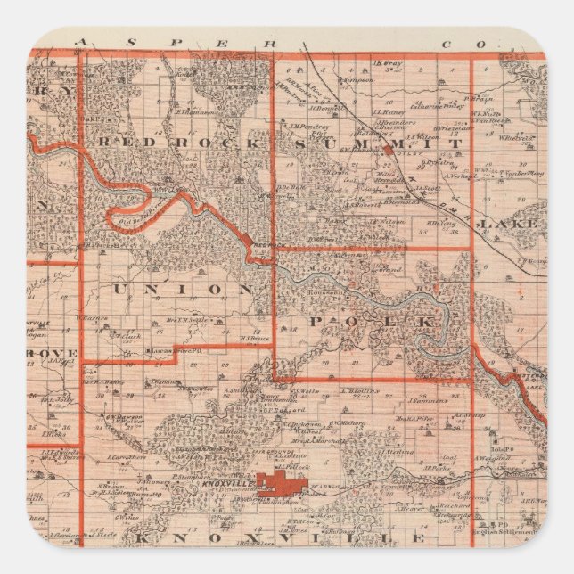 Pegatina Cuadrada Mapa del condado de Marion, estado de Iowa (Anverso)
