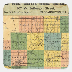 Pegatina Cuadrada Mapa del condado de McLean, Illinois 1886