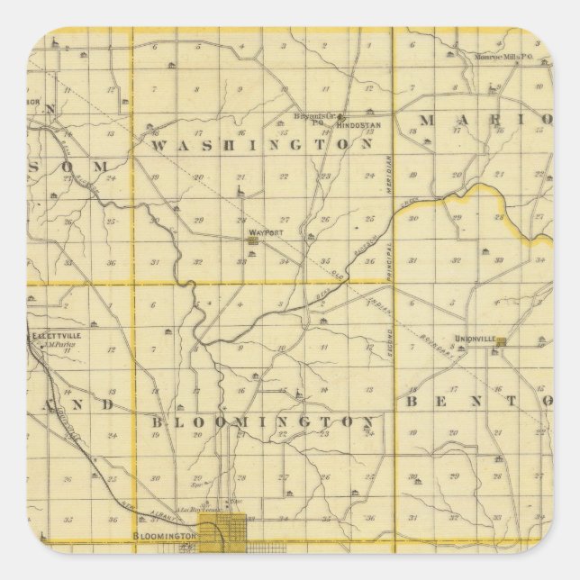 Pegatina Cuadrada Mapa del condado de Monroe (Anverso)