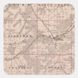 Pegatina Cuadrada Mapa del condado de Monroe, estado de Iowa