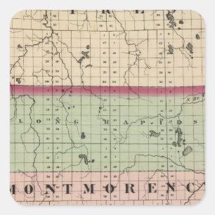 Pegatina Cuadrada Mapa del condado de Montmorency, Michigan