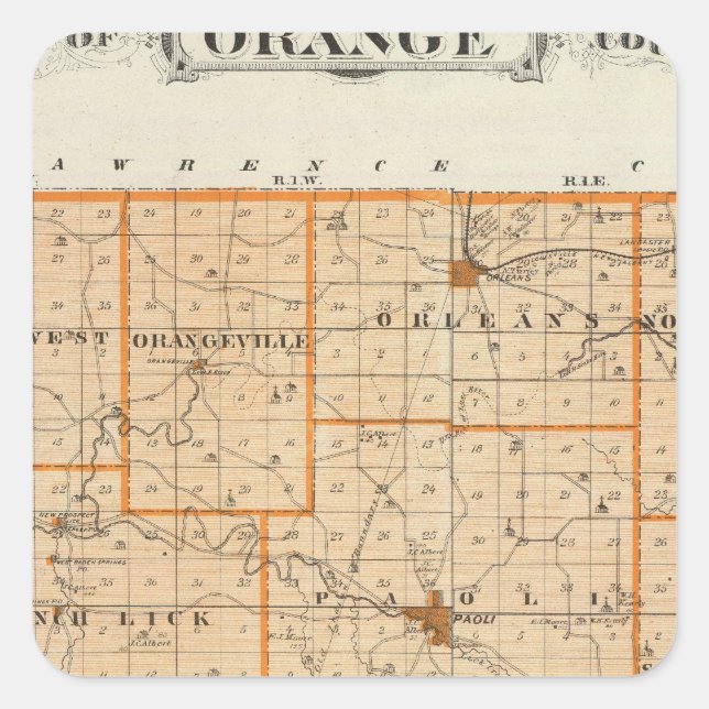 Pegatina Cuadrada Mapa del condado de Naranja (Anverso)