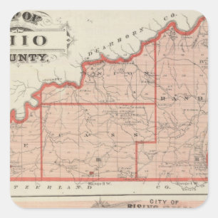 Pegatina Cuadrada Mapa del condado de Ohio con la ciudad de Rising S