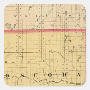 Pegatina Cuadrada Mapa del condado de Oscoda, Michigan
