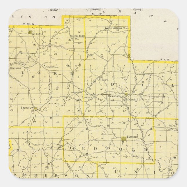 Pegatina Cuadrada Mapa del condado de Perry (Anverso)