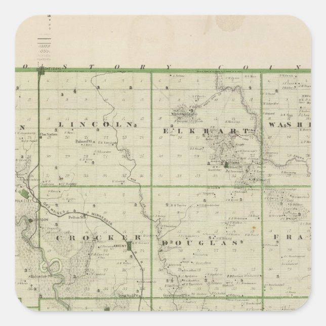 Pegatina Cuadrada Mapa del condado de Polk, estado de Iowa (Anverso)