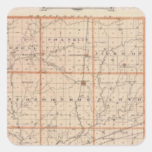 Pegatina Cuadrada Mapa del condado de Putnam (Anverso)