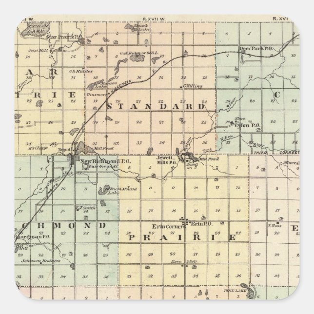 Pegatina Cuadrada Mapa del condado de Santa Cruz (Anverso)