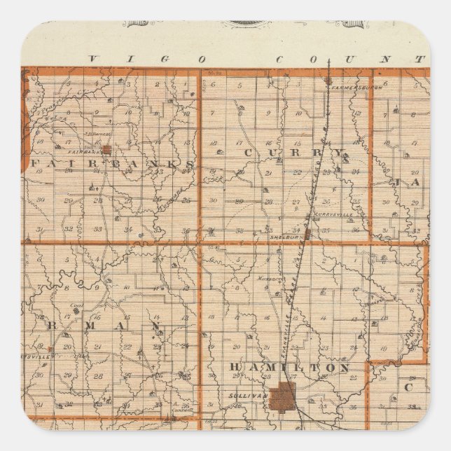 Pegatina Cuadrada Mapa del condado de Sullivan (Anverso)