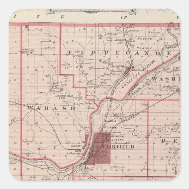 Pegatina Cuadrada Mapa del condado de Tippecanoe (Anverso)