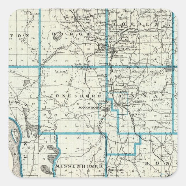 Pegatina Cuadrada Mapa del condado de Union (Anverso)