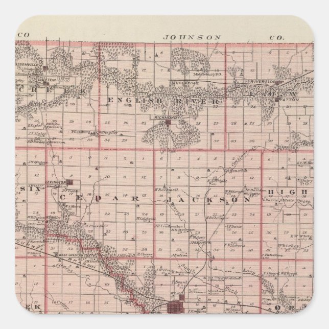 Pegatina Cuadrada Mapa del condado de Washington, estado de Iowa (Anverso)