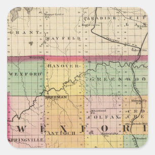 Pegatina Cuadrada Mapa del condado de Wexford, Michigan