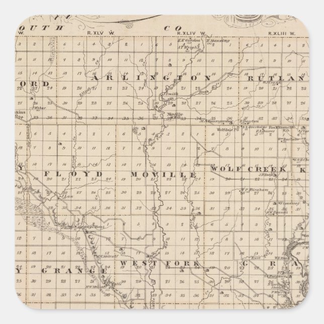 Pegatina Cuadrada Mapa del condado de Woodbury, estado de Iowa (Anverso)