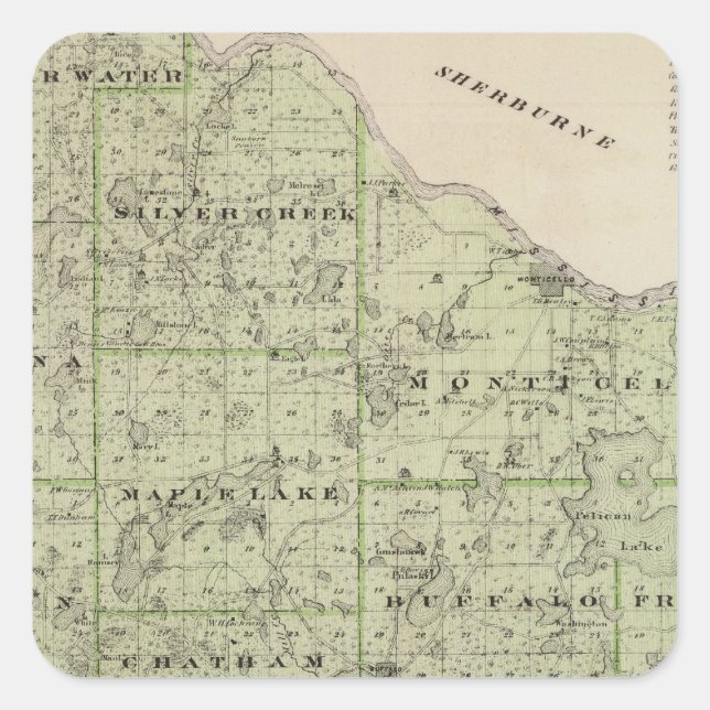 Pegatina Cuadrada Mapa del condado de Wright, Minnesota (Anverso)