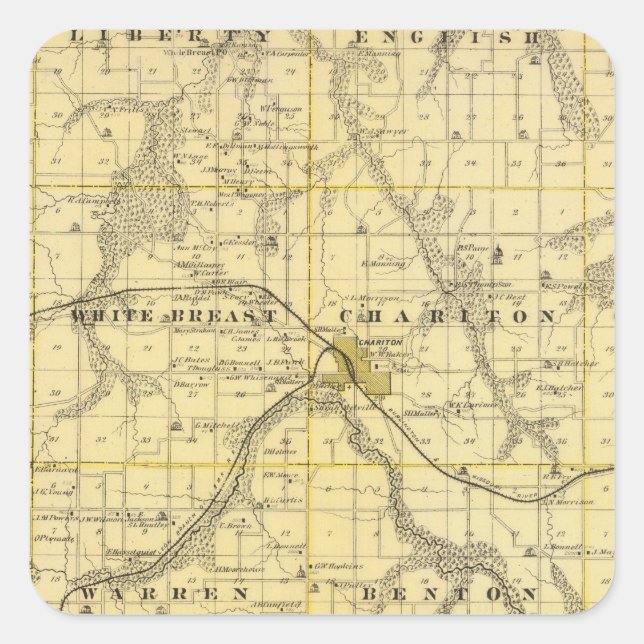 Pegatina Cuadrada Mapa del condado Lucas, estado de Iowa (Anverso)