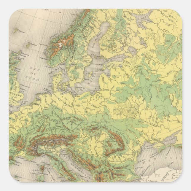 Pegatina Cuadrada Mapa del contorno de Europa (Anverso)