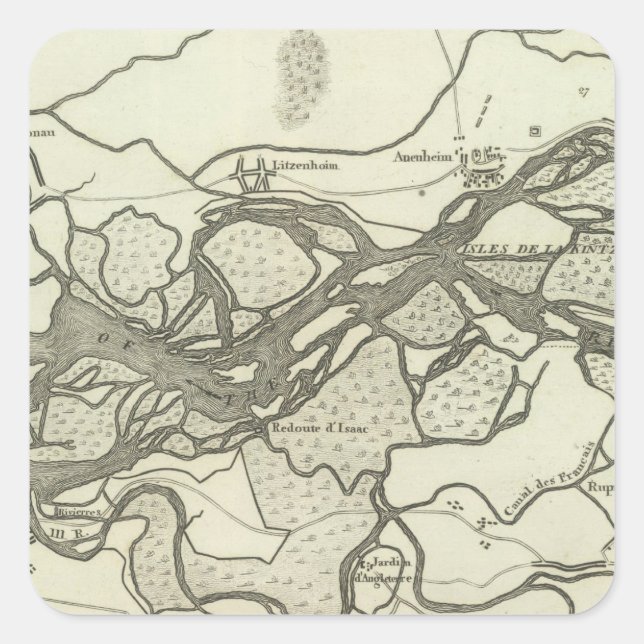 Pegatina Cuadrada Mapa del curso del Rin (Anverso)