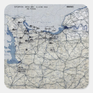 Pegatina Cuadrada Mapa del Día D de la Segunda Guerra Mundial, 6 de