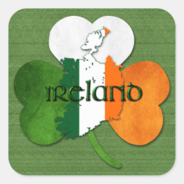 Pegatina Cuadrada Mapa del Día de San Patricio de Irlanda/Clover
