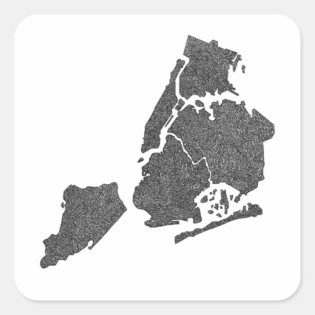 Pegatina Cuadrada Mapa del distrito de Nueva York (Anverso)