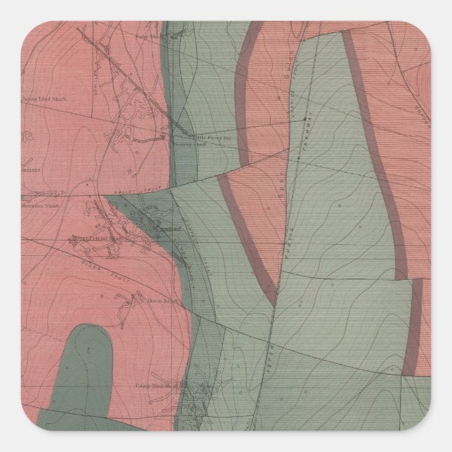 Pegatina Cuadrada Mapa del distrito minero de Tourtelotte Park (Anverso)