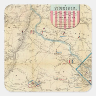 Pegatina Cuadrada Mapa del ejército de Seat de la guerra en Virginia