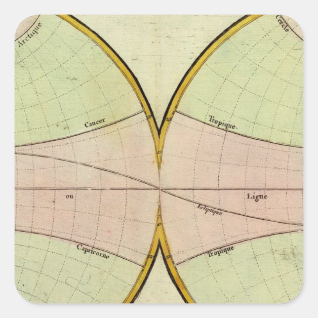 Pegatina Cuadrada Mapa del equater (Anverso)