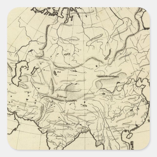 Pegatina Cuadrada Mapa del esquema de Asia (Anverso)