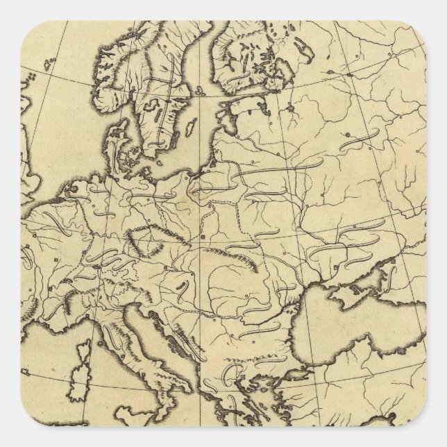 Pegatina Cuadrada Mapa del esquema de Europa (Anverso)
