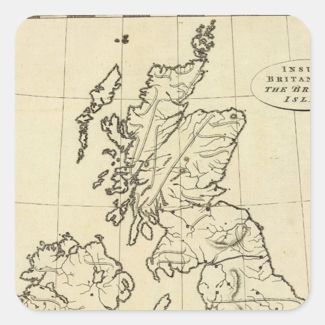 Pegatina Cuadrada Mapa del esquema de las Islas Británicas (Anverso)