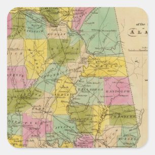 Pegatina Cuadrada Mapa del estado de Alabama