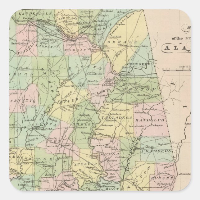 Pegatina Cuadrada Mapa del estado de Alabama 2 (Anverso)