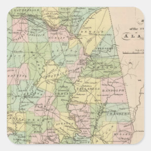 Pegatina Cuadrada Mapa del estado de Alabama 2