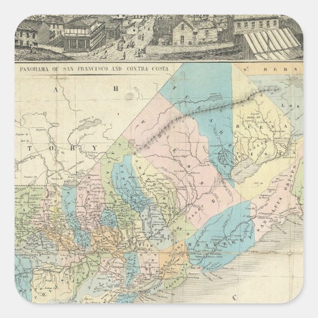 Pegatina Cuadrada Mapa Del Estado De California (Anverso)