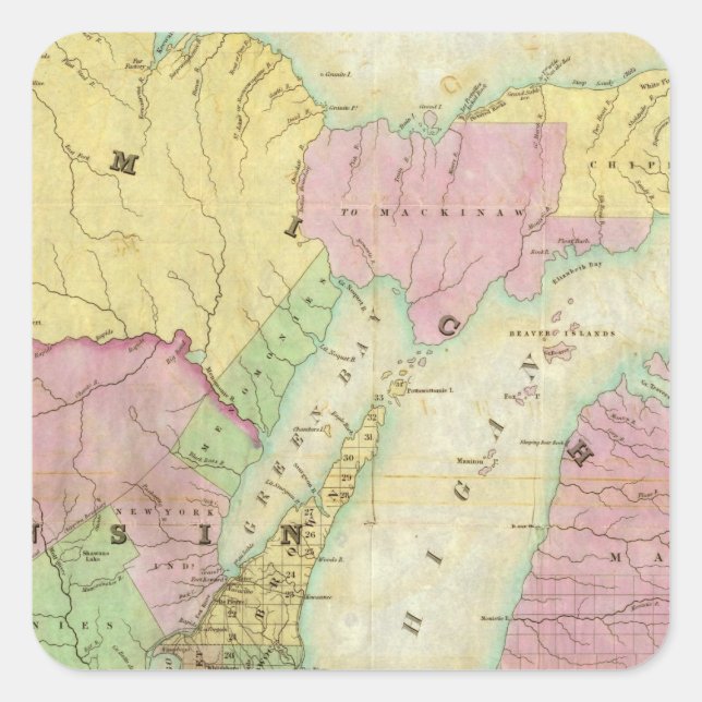 Pegatina Cuadrada Mapa del estado de Michigan (Anverso)