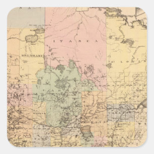 Pegatina Cuadrada Mapa del estado de Minnesota, 1874