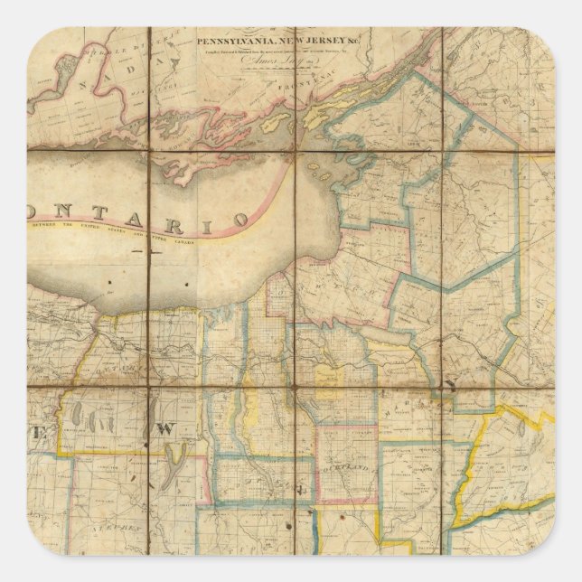 Pegatina Cuadrada Mapa del estado de Nueva York (Anverso)