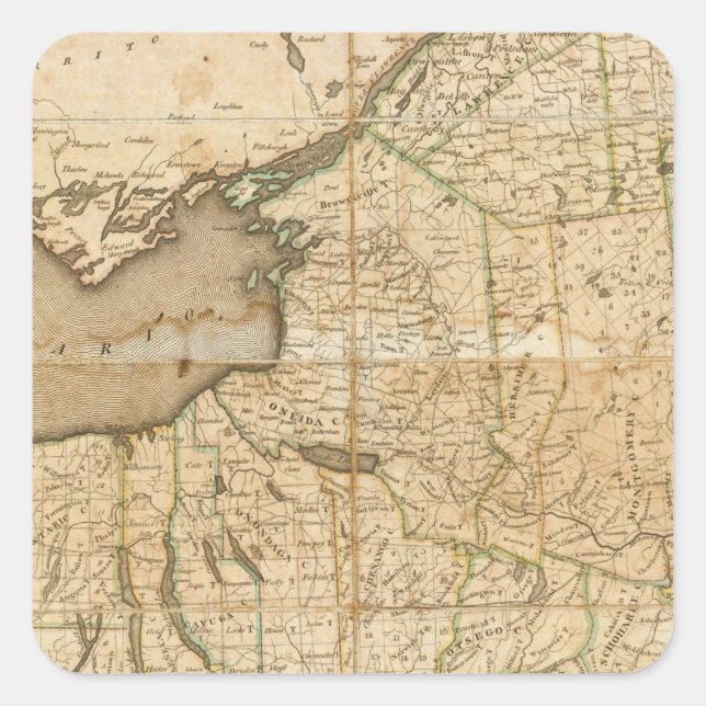 Pegatina Cuadrada Mapa del estado de Nueva York (Anverso)