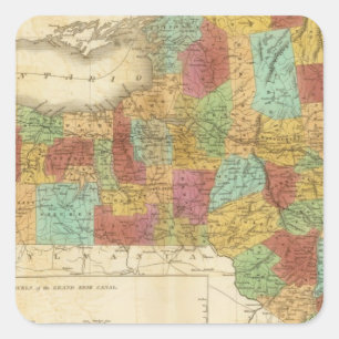 Pegatina Cuadrada Mapa Del Estado De Nueva York