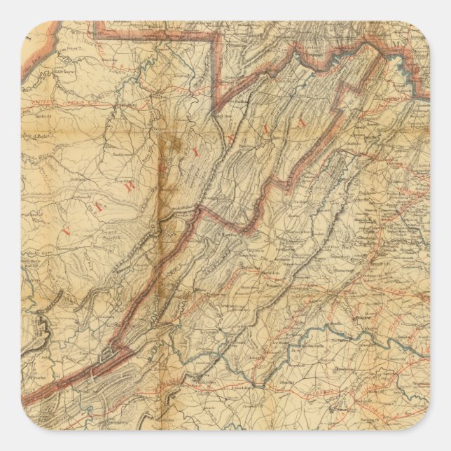 Pegatina Cuadrada Mapa del estado de Virginia (Anverso)