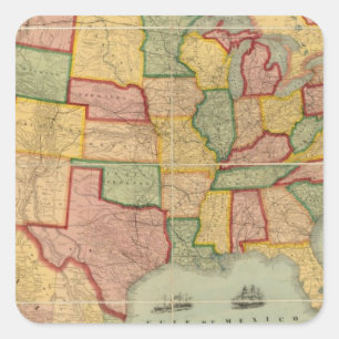 Pegatina Cuadrada Mapa del ferrocarril de la Unión Americana de los 